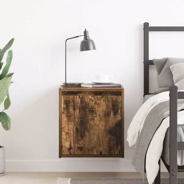 Berkfield Home Wall-Mounted Bedside Cabinet in Smoked Oak Brown, W/D/H: 38 x 34 x 40 cm