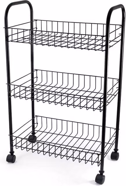 VOGREX Black 3-Tier Rolling Metal Fruit and Vegetable Storage Trolley Cart, W/D/H: 40 x 40 x 64 cm – 1