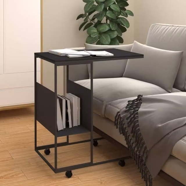 Berkfield Home Black Modern Side Table with Castors, W/D/H: 55 x 36 x 63.5 cm
