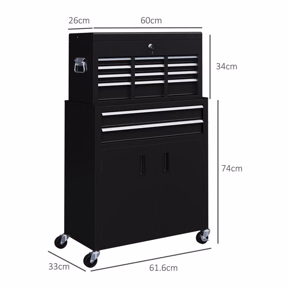 STILVORA Black Metal Tool Chest and Cabinet with 6 Drawers and Lockable Hinged Doors – 3