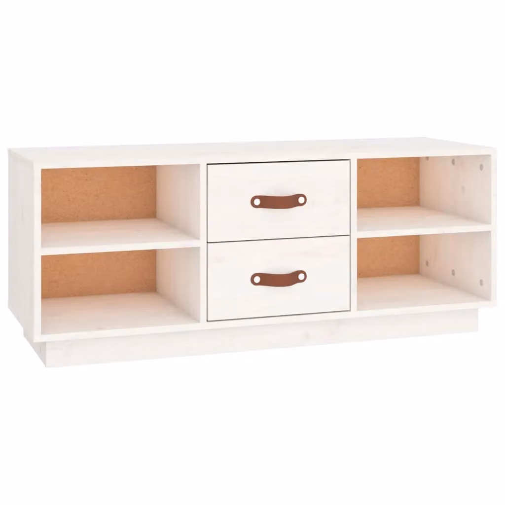 Berkfield Home White Rustic Solid Wood Pine TV Cabinet W: 100 cm, D: 34 cm, H: 40 cm – 2