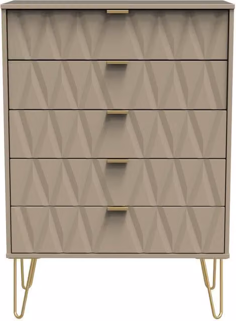 Ready Assembled 2 U Dallas 5 Drawer Chest in Light Brown and Gold – 1