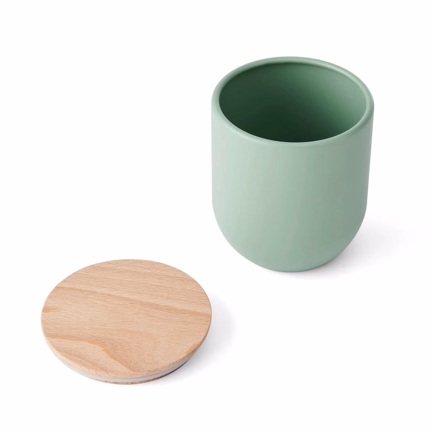 KitchenCraft Idilica Set of 3 Airtight Green Kitchen Canisters with Beechwood Lids – 2