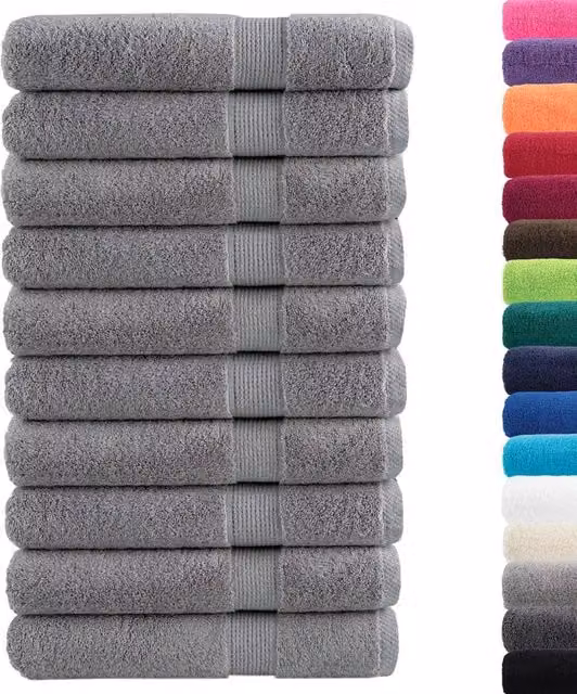 Berkfield Home SOLUND Premium Cotton Terry Towels, Grey, 10 Pack, W: 100 cm x L: 200 cm, 600gsm – 1