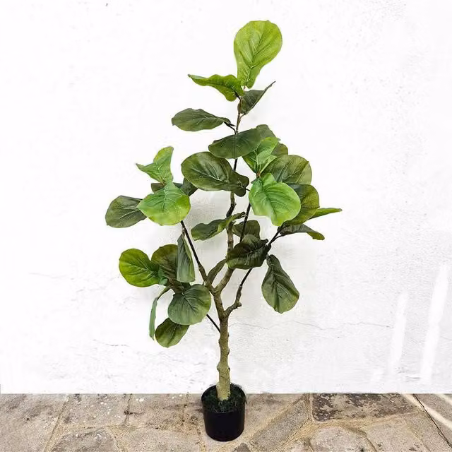 Voltico Artificial Fiddle Leaf Fig Tree in Green with Black Pot, Height: 125 cm