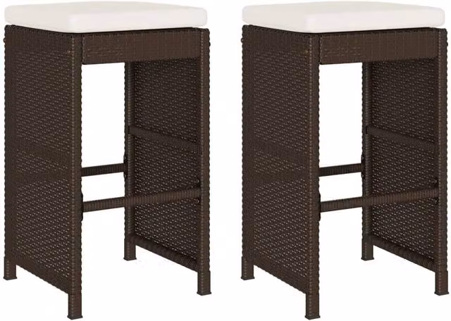 Berkfield Home Modern Garden Bar Stools with Cushions, Set of 2, Brown Poly Rattan and Steel