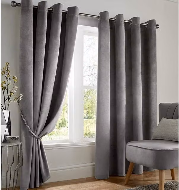Alan Symonds Silver Velvet Blackout Eyelet Curtains, W: 137 cm, H: 168 cm