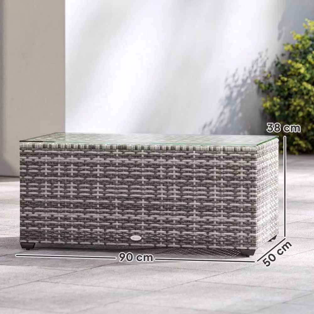 Wyld Haus Vimi Grey Rattan Side Table with Glass Top, Width: 90 cm – 4