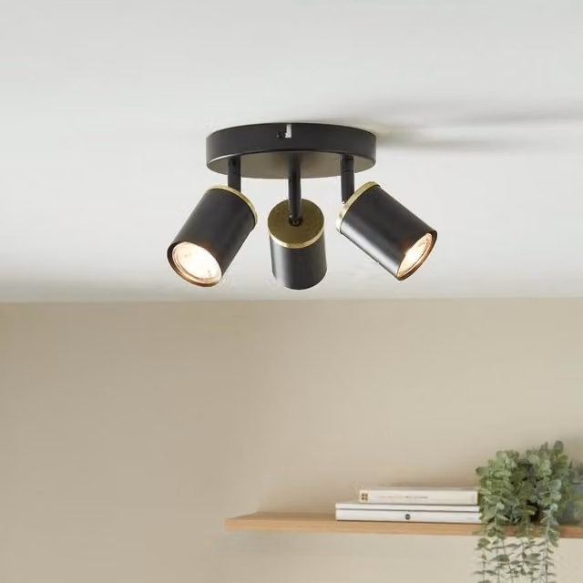 Pagazzi Talbot Matte Black 3-Spot Ceiling Light with Adjustable Dimmable GU10 Glass Shades