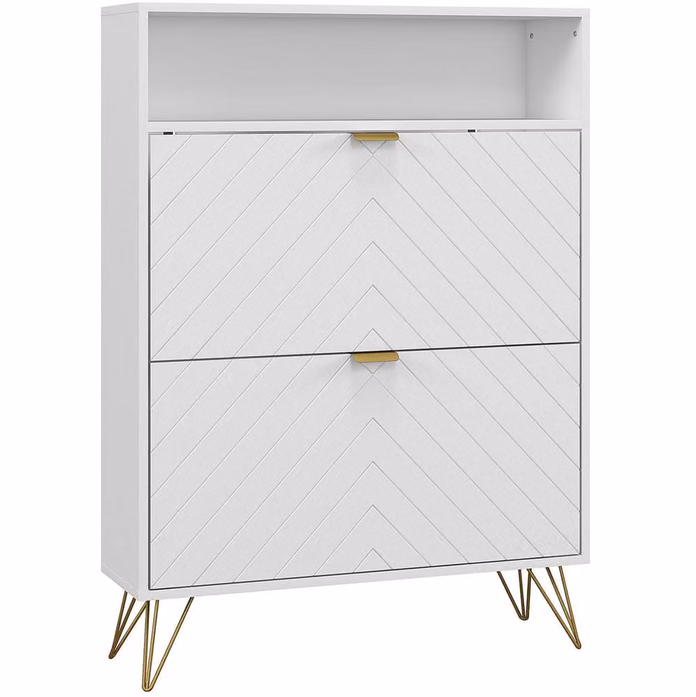 STILVORA Modern White Matt Shoe Cabinet with Integrated Seat and Tilting Compartments, W/D/H: 80 x 24 x 110 cm – 2