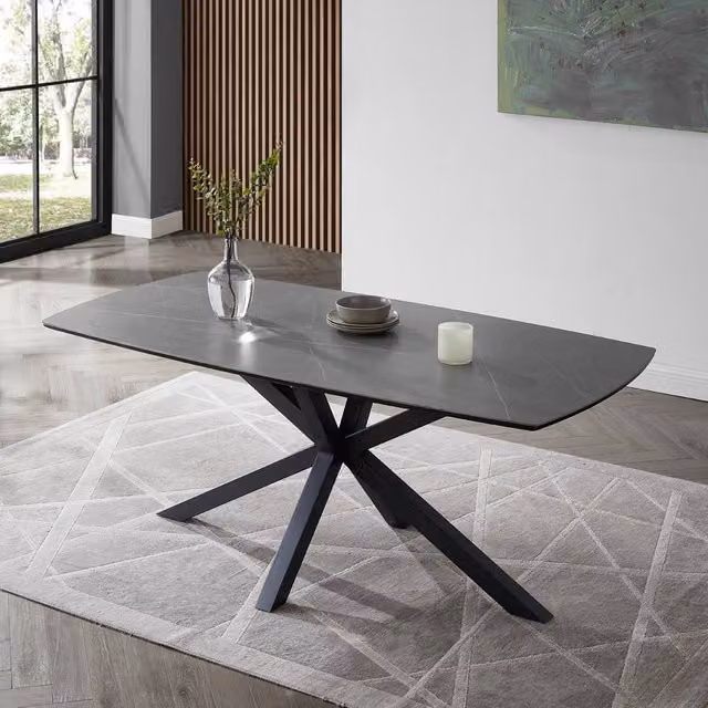 Home Detail Violet Grey Sintered Stone and Ceramic Rectangular Dining Table with X-Frame Base, Width: 150 cm – 1