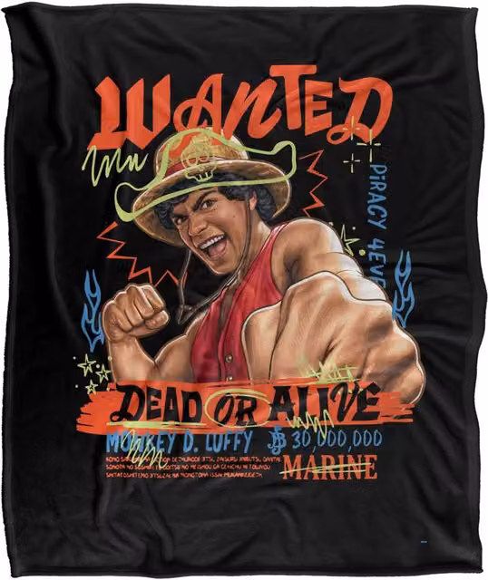 Netflix One Piece Wanted Dead Or Alive Scribbled Super Soft Fleece Throw Blanket, Multicolour, W/D/H: 152 x 127 cm