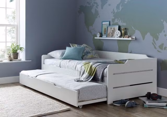 Bedmaster Copella Single Guest Bed with Trundle and Orthopaedic Mattress in White, W/D/H: 100 x 200 cm – 1