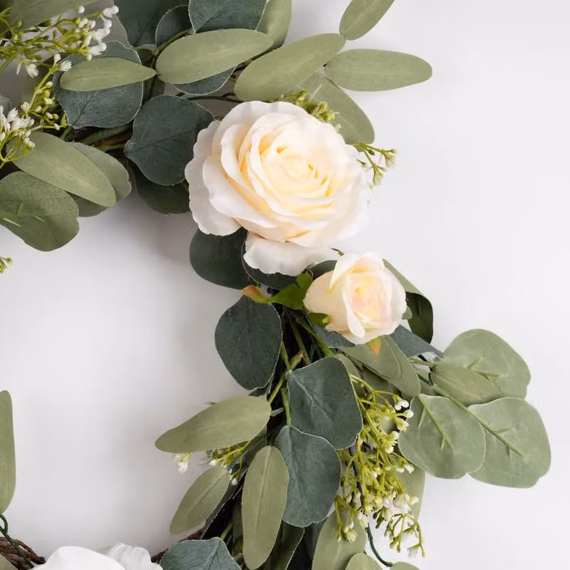 Scottish Everlastings Ltd Green Eucalyptus and Rose Floral Wreath, Diameter: 40 cm – 2