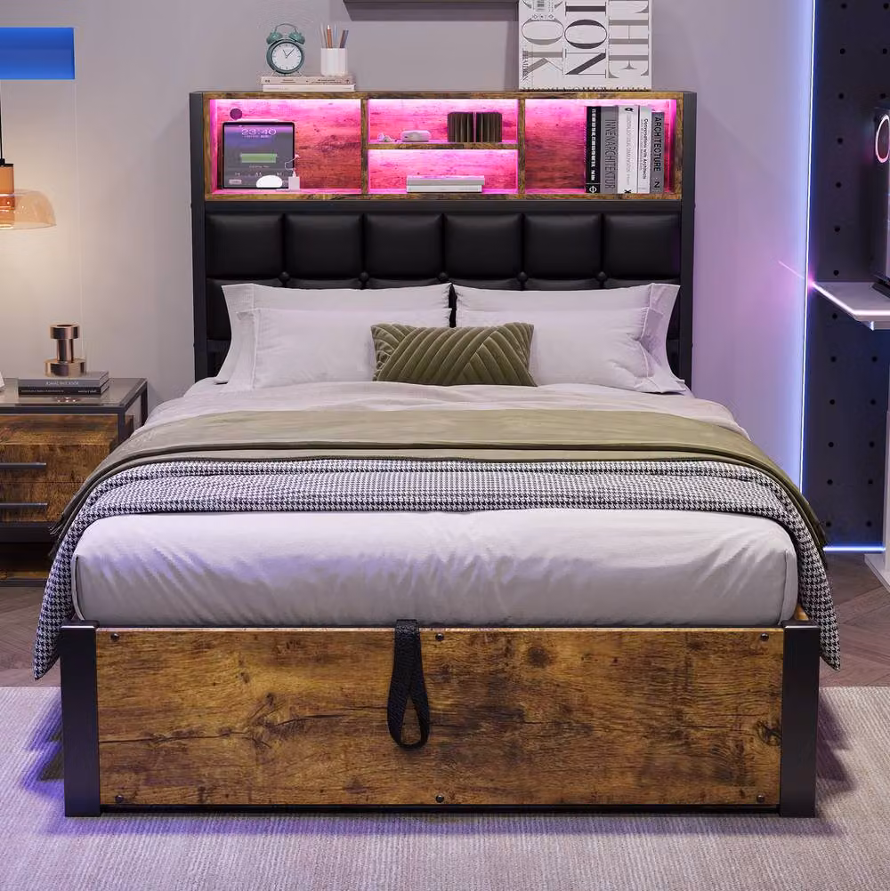 STILVORA Single Hydraulic Bed with LED Under-Bed Lighting and USB Charging Ports, W/D/H: 90 x 190 cm – 2