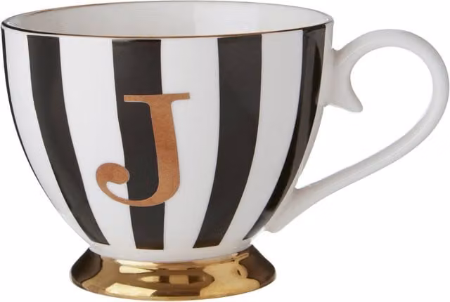 Orsina Personalized Duchess Striped Bone China Mug in Black, White and Gold – 1
