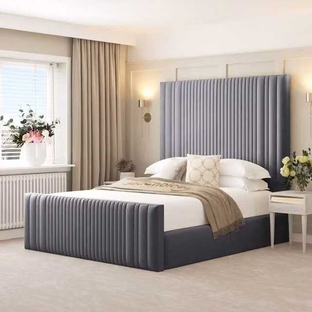 Bed Choices Aspire King Size Upholstered Ottoman Bed Frame with Gas Lift Storage and 70 inch Headboard in Grey