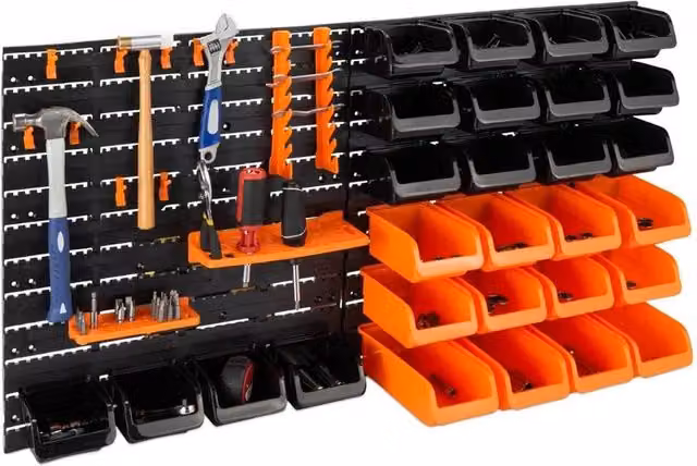 SPETLEK 44 Piece Pegboard Tool Organiser Shelf for Garage or Shed, Wall Mounted, Black