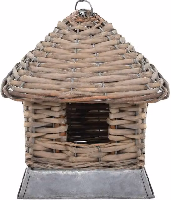 Berkfield Home Set of 3 Rustic Wicker Hanging Bird Houses in Brown