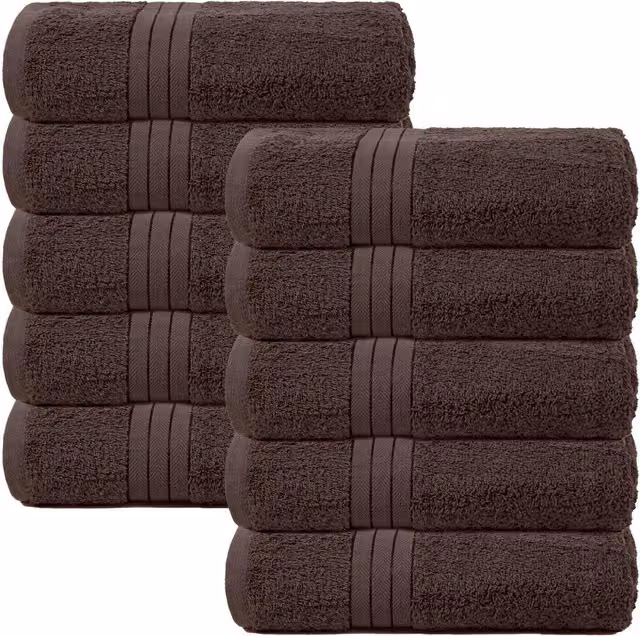 OHS 10 Pack of Fluffy 100% Cotton Bathroom Bath Towels in Brown