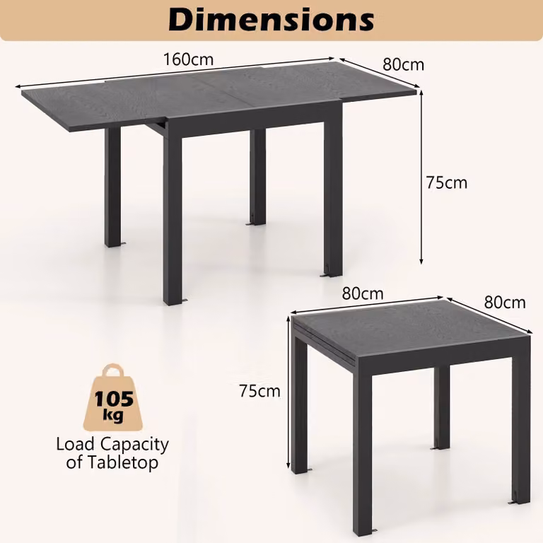 Gymax Expandable Grey Aluminium Patio Dining Table for 4-6 People