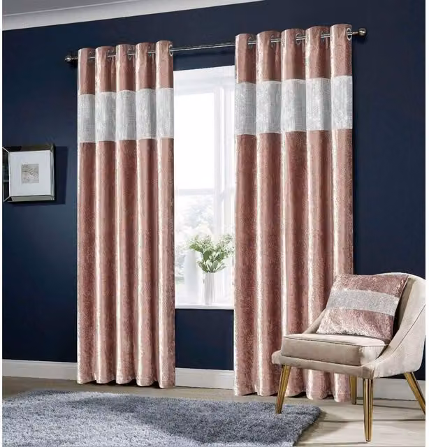 NewEdgeBlinds Pink Velvet Blackout Eyelet Curtains with Thermal Insulation and Sound Dampening, Width: 167 cm, Height: 183 cm