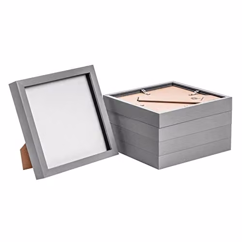 Nicola Spring Pack of 5 Grey Square 3D Shadow Box Photo Frames, W/D/H: 20 x 20 x 3.5 cm