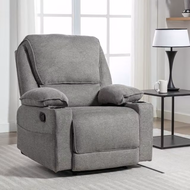 More4Homes Sydney 3-Seater Manual Recliner Fabric Sofa in Grey and Blue