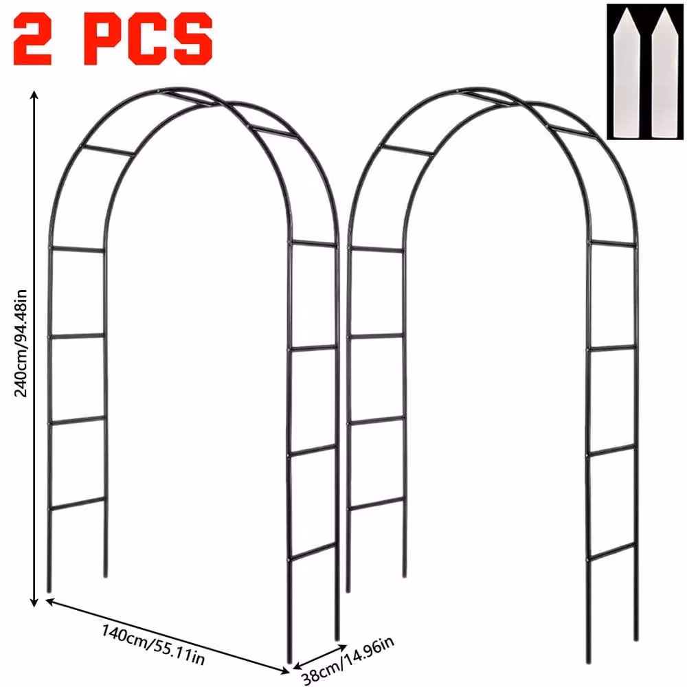 Ventryn Black Metal Garden Arch Trellis Support, H: 200 cm x W: 140 cm x D: 38 cm – 2