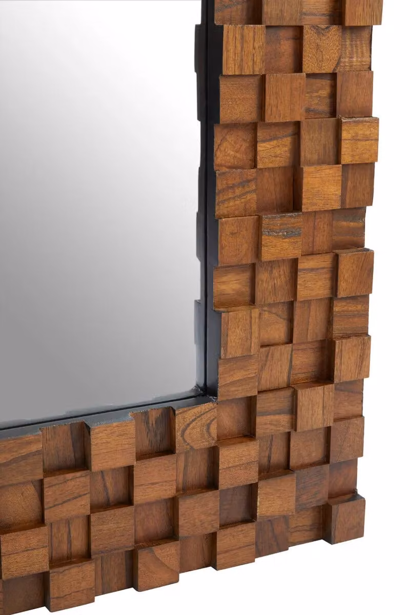 Orsina Rustic Geometric Rectangular Wood Wall Mirror in Brown, H 122.0 cm x W 91.0 cm – 4