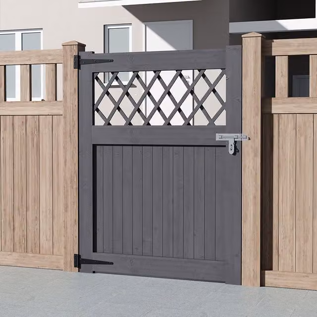 Breeins Wooden Garden Single Gate with Rhombus Design, Grey, W: 90 cm, H: 120 cm