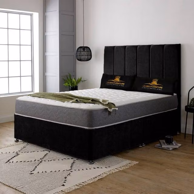 UK Bed Furniture Savannah Super King Divan Bed with 2 Drawers and 26 Inch Headboard in Black