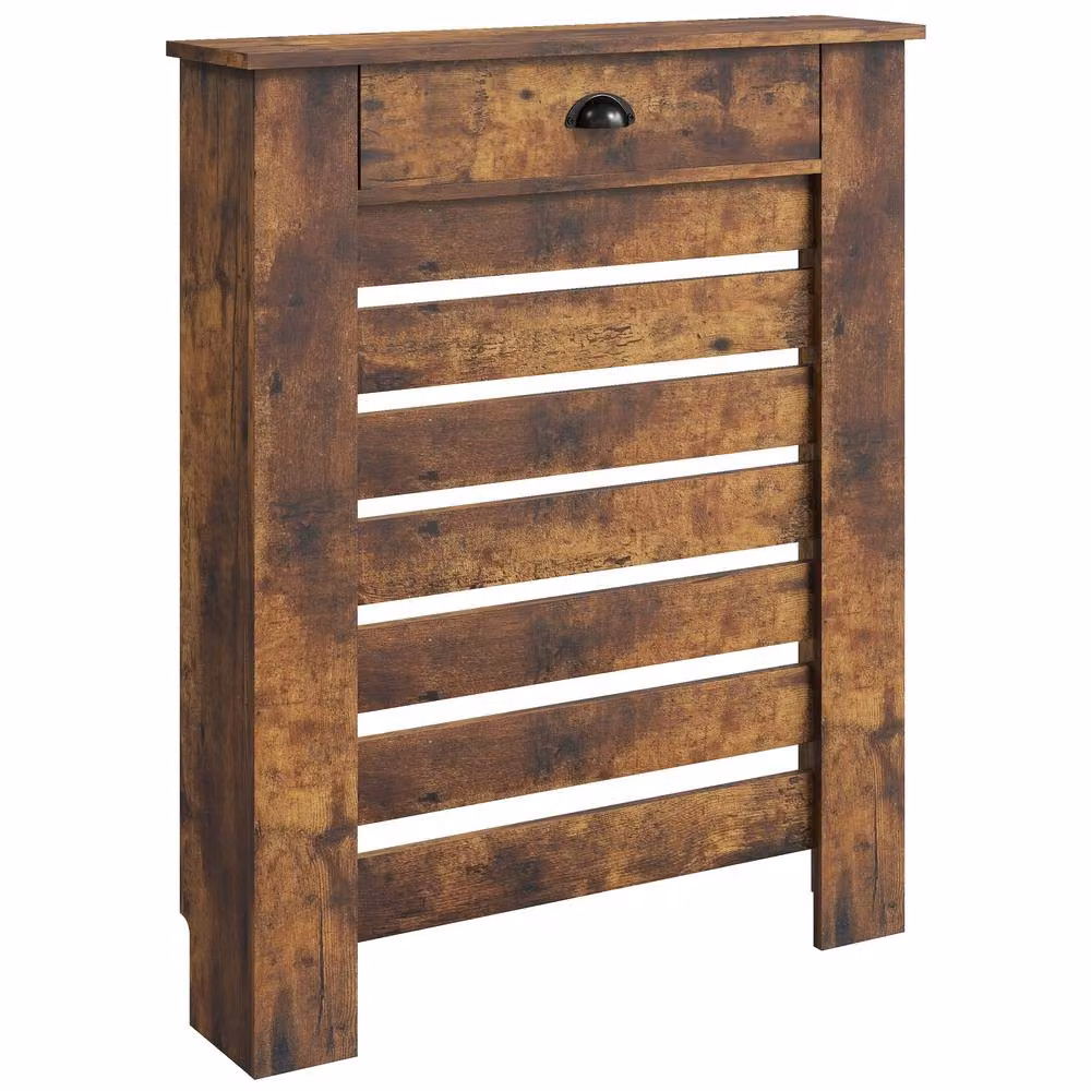 HOMCOM Radiator Cover with Drawer in Rustic Brown MDF, H 95.5 x W 78 x D 19 cm – 2