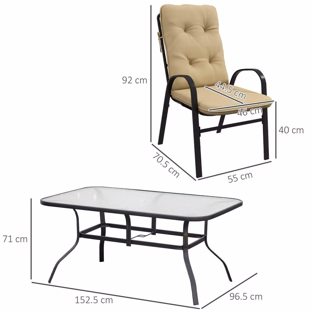 STILVORA 6-Seater Garden Dining Set with Beige Glass-Top Table and Metal Frame – 2