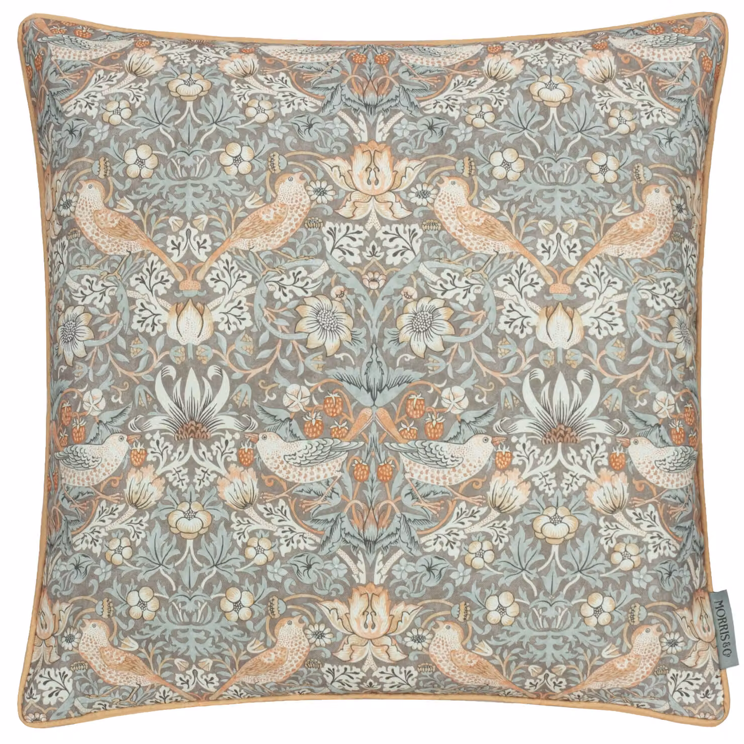 Morris & Co. Strawberry Thief Floral Piped Outdoor Cushion in Beige and Multicolour, W/D/H: 50 x 50 x 50 cm – 2