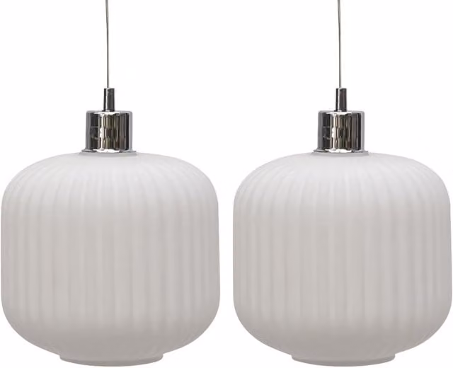 First Choice Lighting Bento Set of 2 White Ribbed Glass Easy Fit Pendant Shades