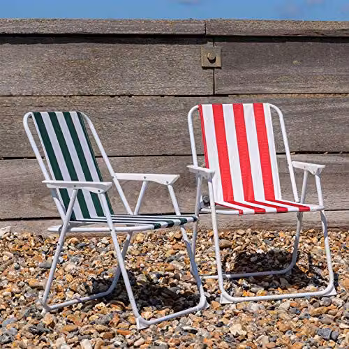 Harbour Housewares Folding Beach Deck Chairs in Red and Green Stripe, Pack of 2 – 2