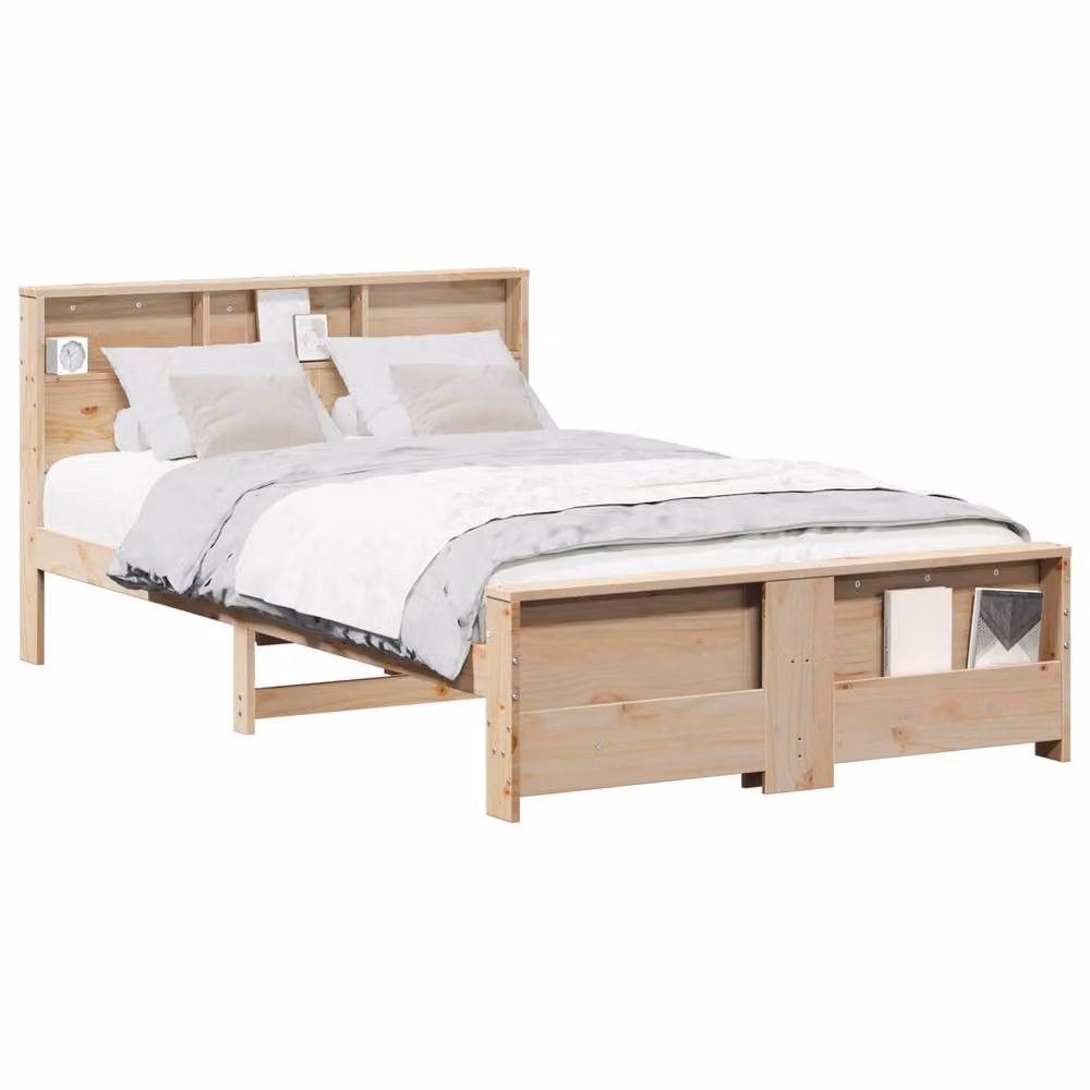 Berkfield Home Modern Pine Bed Frame with Headboard in Brown and Beige, W/D/H: 140 x 190 x 82 cm – 2