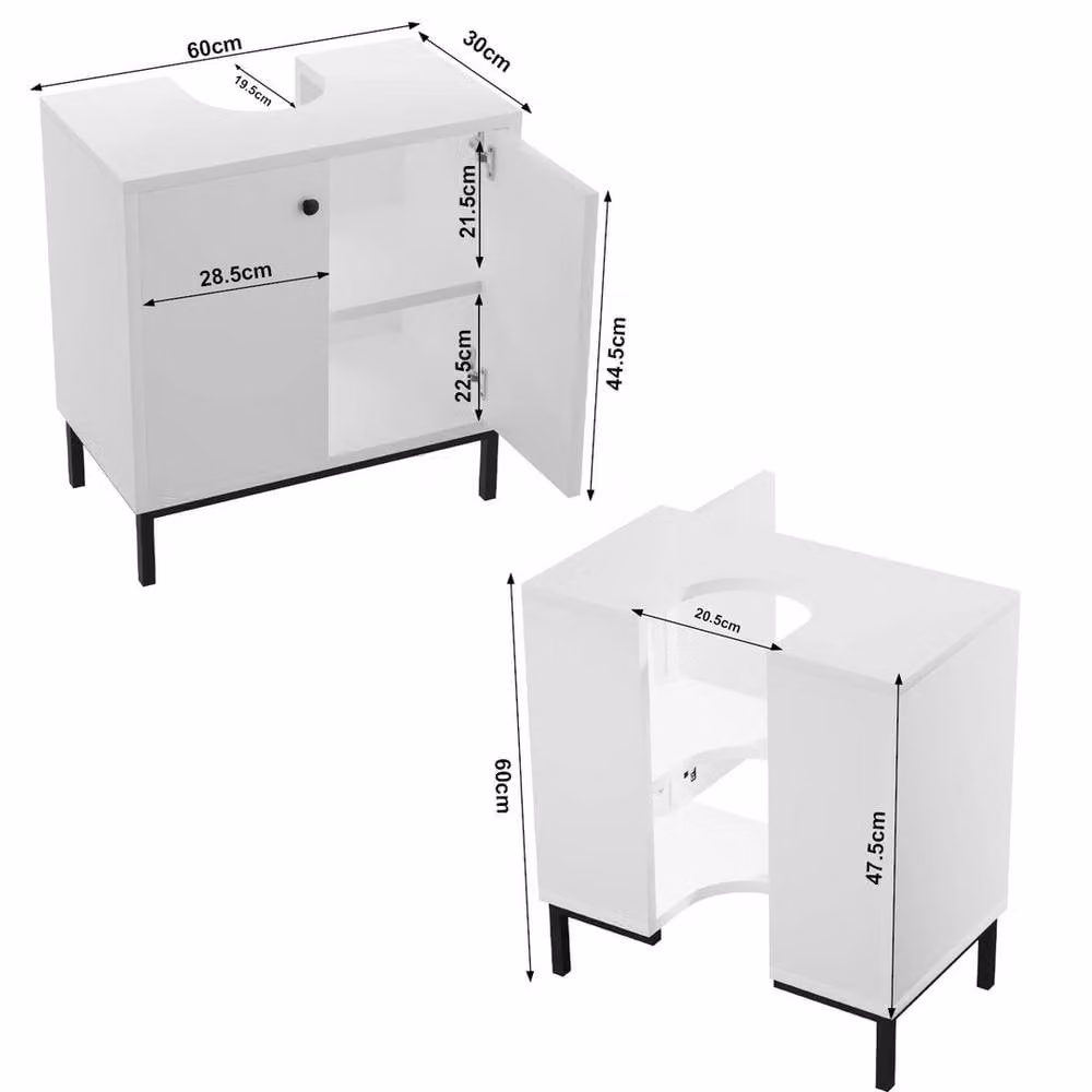 PAWNORA White Modern Freestanding Bathroom Under Sink Cabinet with Internal Shelves and Hinged Doors – 2