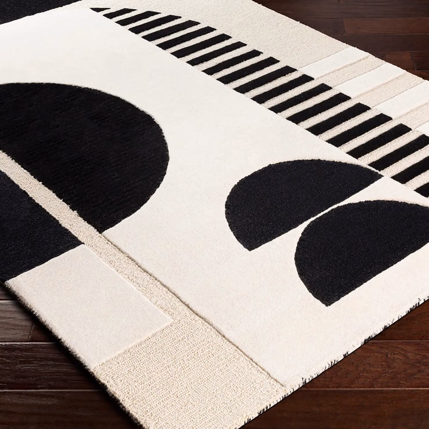 Livabliss Brooklyn Hand-Tufted Wool Modern Geometric Rug in Cream and Black, W: 180 cm, D: 250 cm – 6