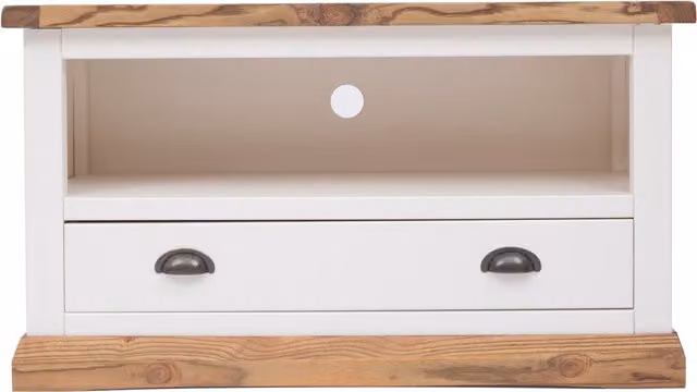 Cabinet Bits Tropea Off-White 1 Drawer TV Cabinet with Brass Cup Handle and Ash Wood Finish – 1