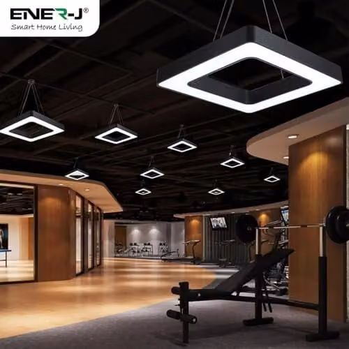 ENER-J Modern LED Ring Pendant Light in Black with Remote Control, 80 cm – 1