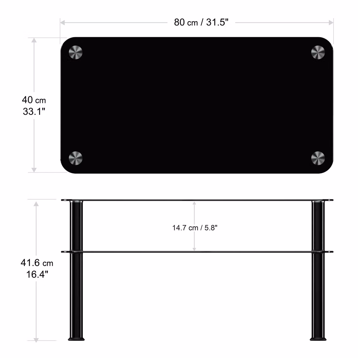 AVF Classic Rectangular Glass Coffee Table in Black, W: 80 cm, D: 40 cm – 5
