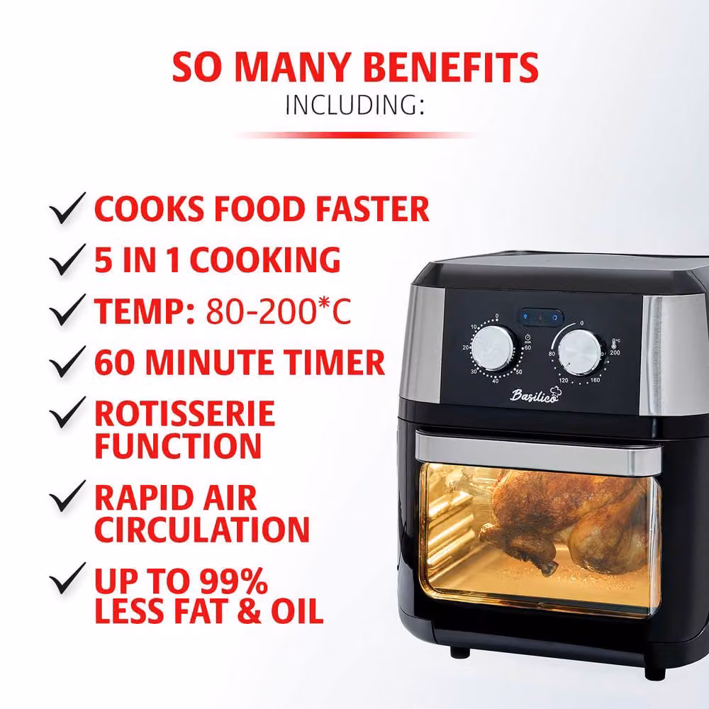 Basilico 12L Multi-Function Air Fryer Oven with Rotisserie and Timer, Black – 3