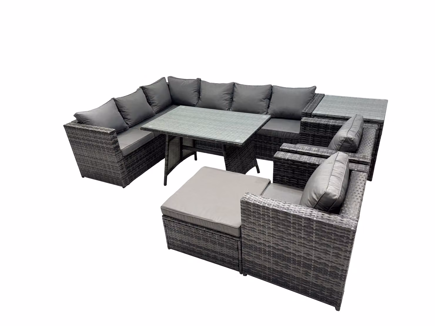 Fimous 9-Seater Outdoor Rattan Sofa Set in Anthracite Grey with U-Shape 3-Seater Sofa, Ottoman, Coffee Table and Removable Cushions – 2