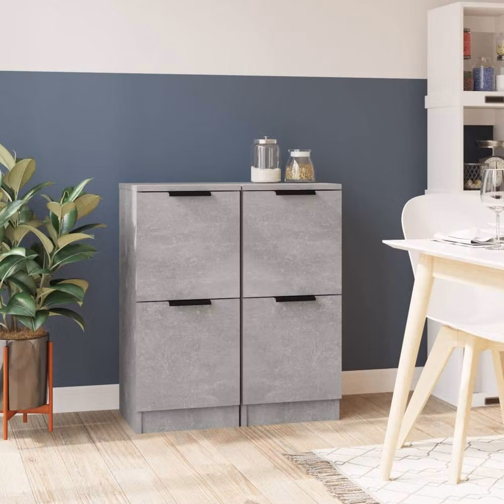 Berkfield Home Set of 2 Concrete Grey Sideboards in Engineered Wood, W/D/H: 30 x 30 x 70 cm – 2