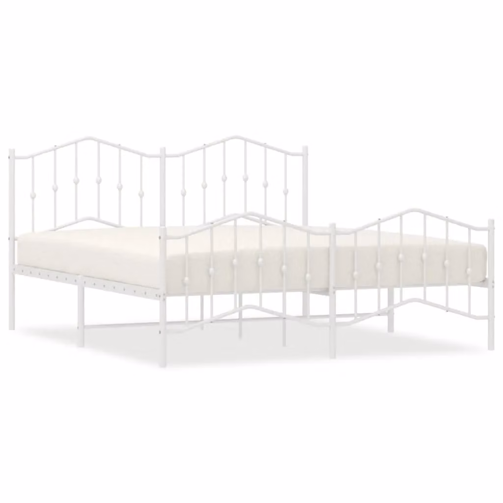 Berkfield Home Metal Bed Frame with Headboard and Footboard in White, W: 183 cm, L: 213 cm – 2