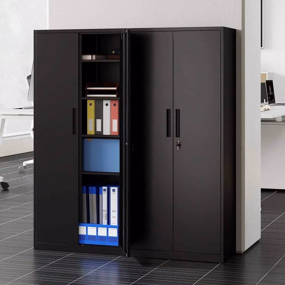 FORGEVIO Metal Storage Cabinet with 2 Lockable Hinged Doors and Adjustable Shelves in Matt Black – 2