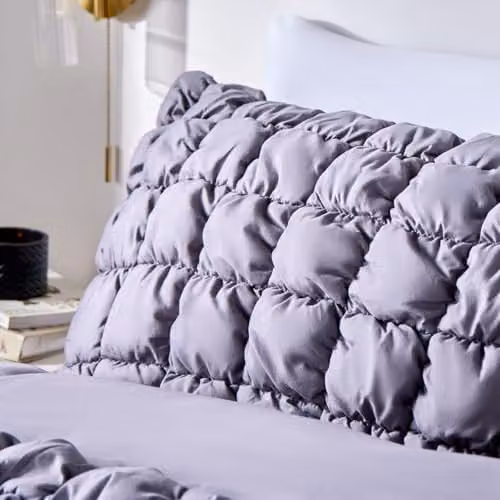 OHS Grey Seersucker King Size Duvet Cover and Pillowcase Set, W/D/H: 180 x 200 cm with 50 x 75 cm Pillowcases – 4