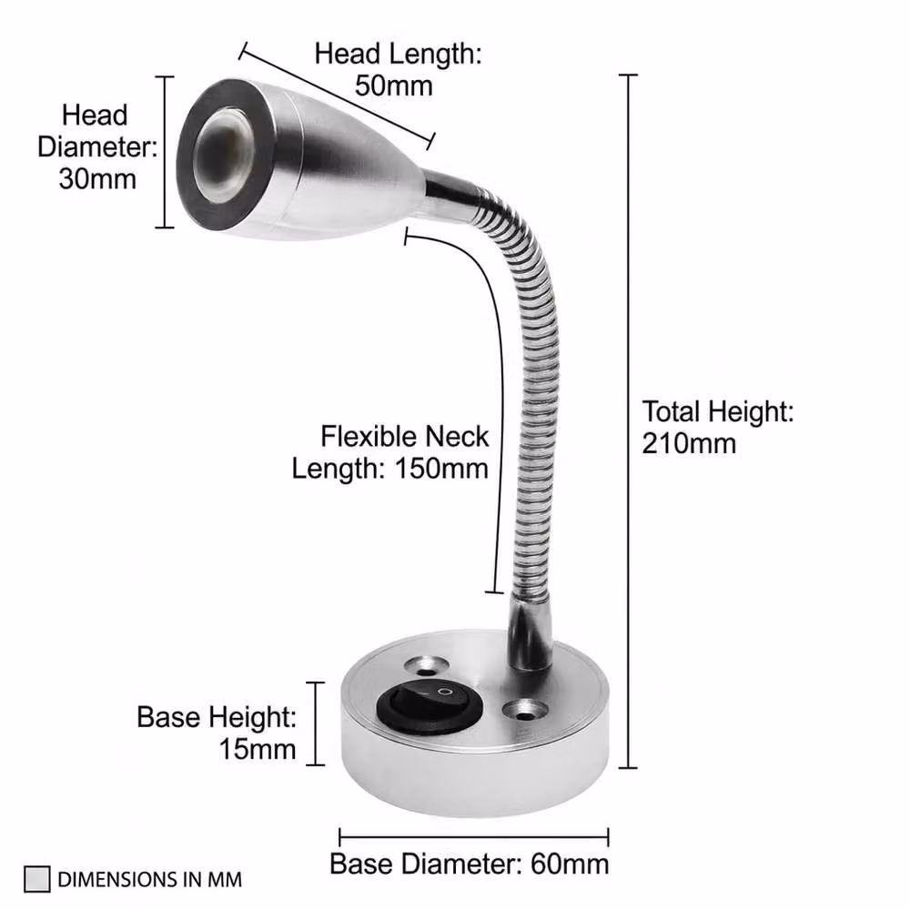 EONLION Set of 2 Adjustable 12V LED Wall Mounted Reading Spotlights in Silver – 2